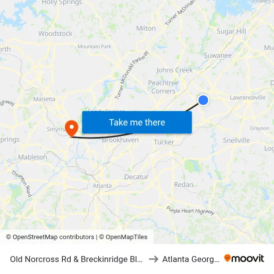 Old Norcross Rd & Breckinridge Blvd to Atlanta Georgia map