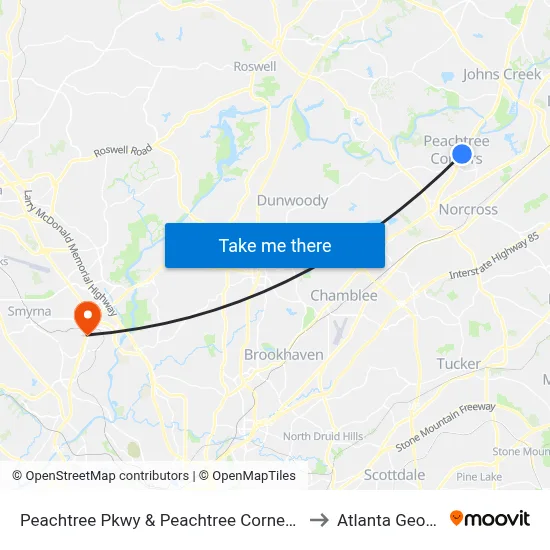Peachtree Pkwy & Peachtree Corner Cir Ib to Atlanta Georgia map
