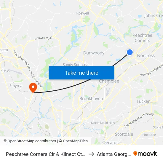 Peachtree Corners Cir & Kilnect Ct Ib to Atlanta Georgia map