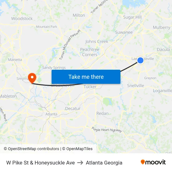 W Pike St & Honeysuckle Ave to Atlanta Georgia map