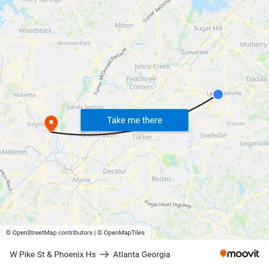 W Pike St & Phoenix Hs to Atlanta Georgia map