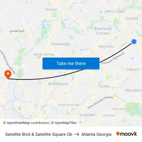 Satellite Blvd & Satellite Square Ob to Atlanta Georgia map