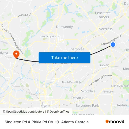 Singleton Rd & Pirkle Rd Ob to Atlanta Georgia map