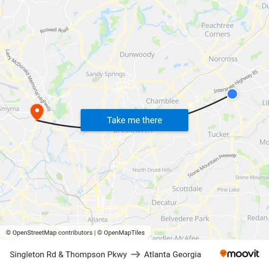 Singleton Rd & Thompson Pkwy to Atlanta Georgia map