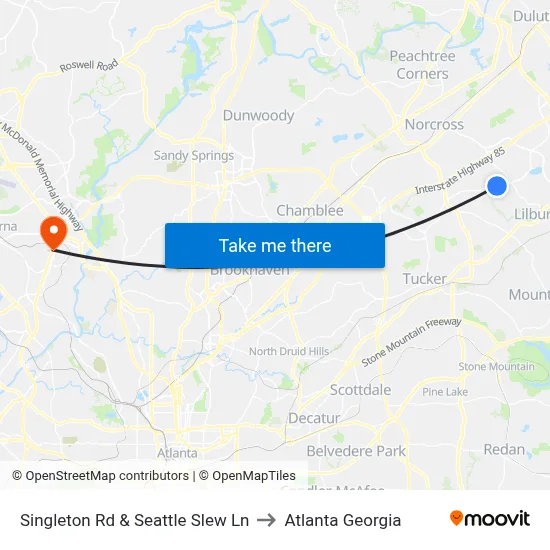 Singleton Rd & Seattle Slew Ln to Atlanta Georgia map
