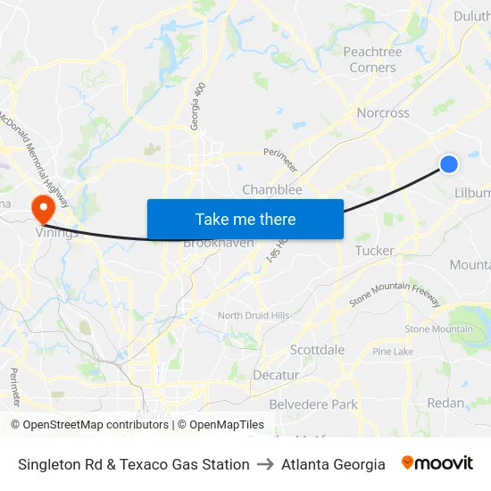 Singleton Rd & Texaco Gas Station to Atlanta Georgia map