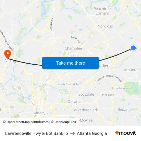 Lawrenceville Hwy & Bbt Bank Ib to Atlanta Georgia map