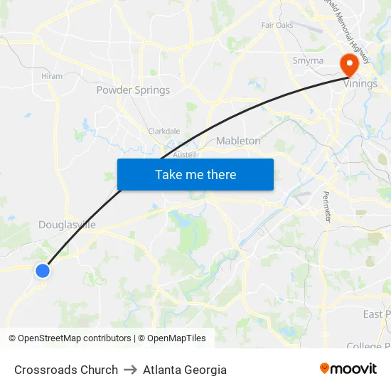 Crossroads Church to Atlanta Georgia map