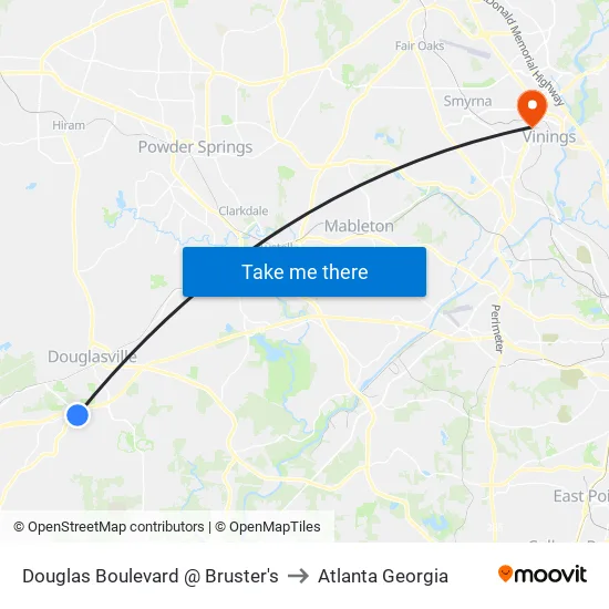 Douglas Boulevard @ Bruster's to Atlanta Georgia map