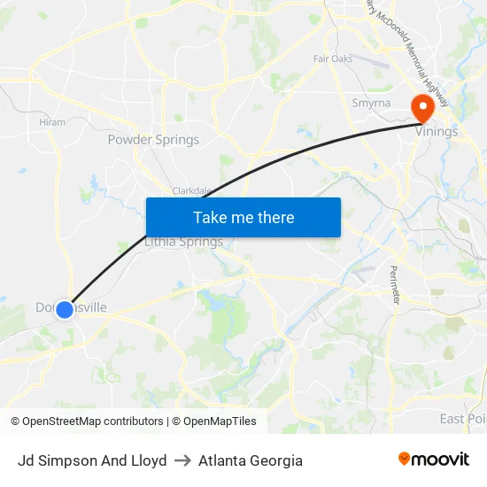 Jd Simpson And Lloyd to Atlanta Georgia map
