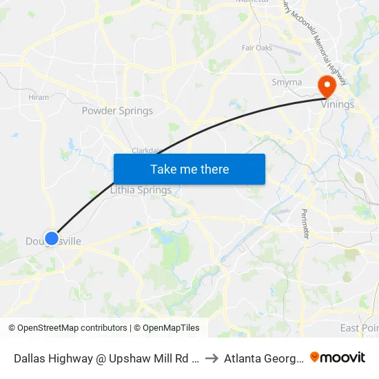 Dallas Highway @ Upshaw Mill Rd S. to Atlanta Georgia map