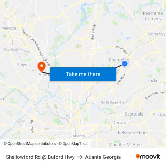 Shallowford Rd @ Buford Hwy to Atlanta Georgia map