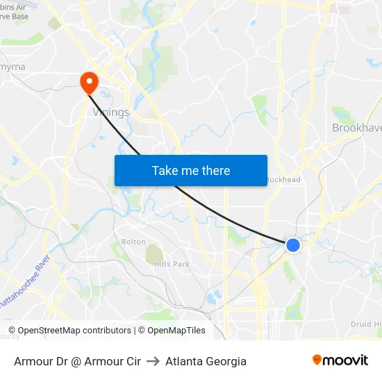 Armour Dr @ Armour Cir to Atlanta Georgia map
