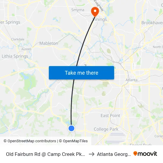 Old Fairburn Rd @ Camp Creek Pkwy to Atlanta Georgia map