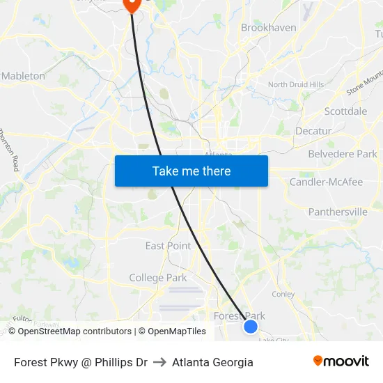 Forest Pkwy @ Phillips Dr to Atlanta Georgia map