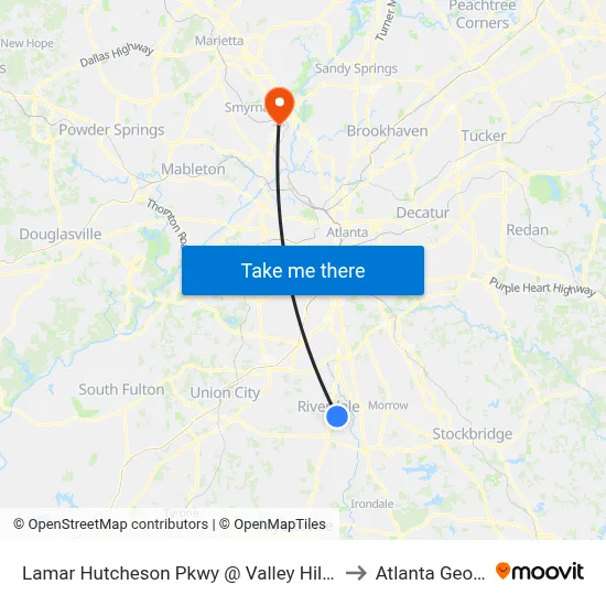 Lamar Hutcheson Pkwy @ Valley Hill Rd SW to Atlanta Georgia map