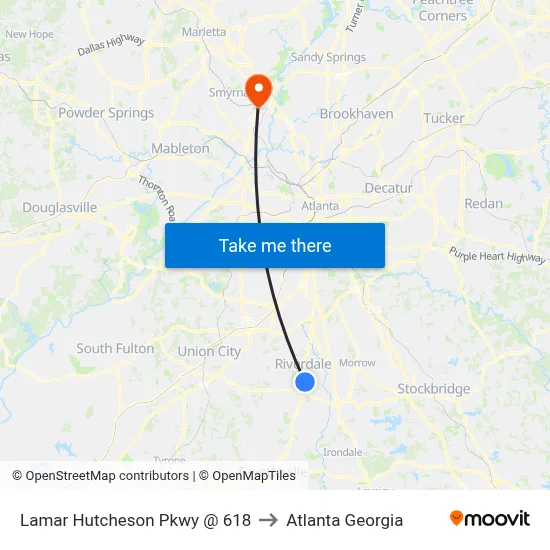 Lamar Hutcheson Pkwy @ 618 to Atlanta Georgia map