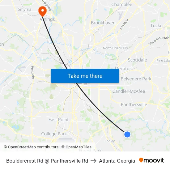 Bouldercrest Rd @ Panthersville Rd to Atlanta Georgia map