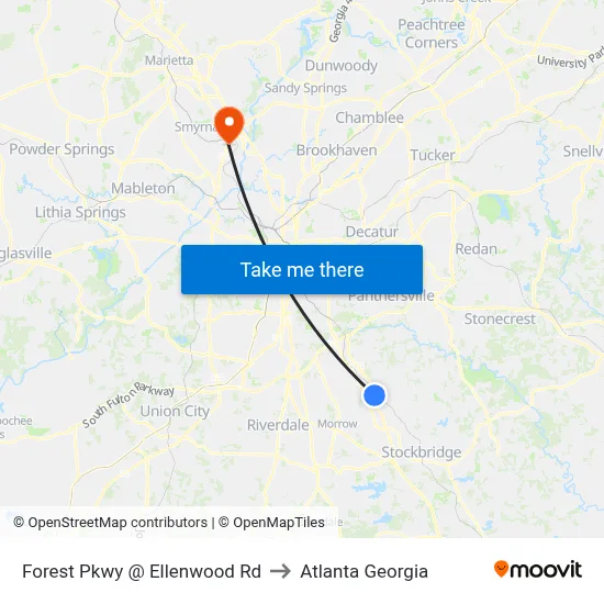Forest Pkwy @ Ellenwood Rd to Atlanta Georgia map