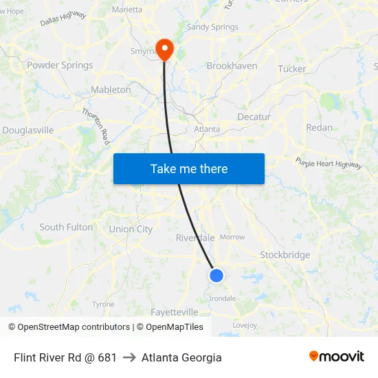 Flint River Rd @ 681 to Atlanta Georgia map