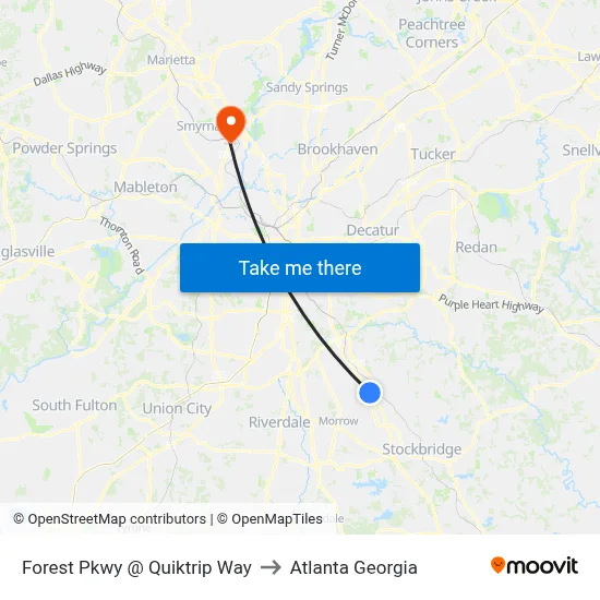 Forest Pkwy @ Quiktrip Way to Atlanta Georgia map