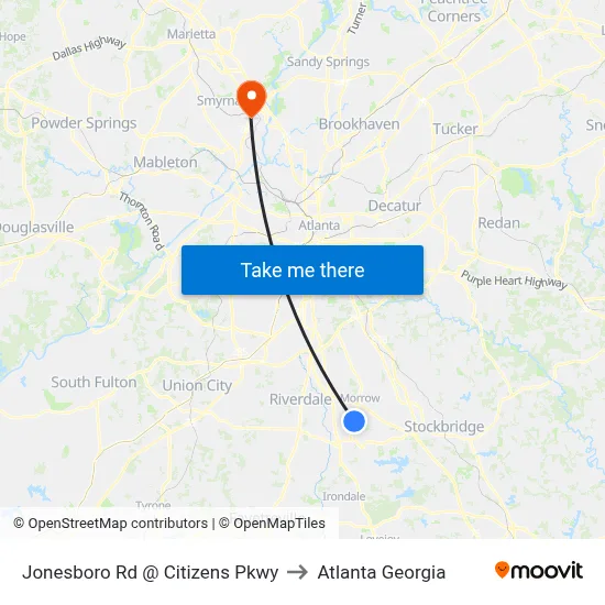 Jonesboro Rd @ Citizens Pkwy to Atlanta Georgia map