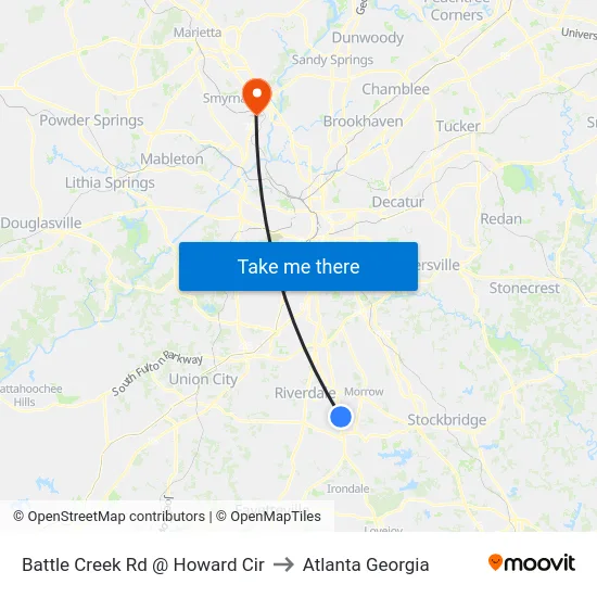 Battle Creek Rd @ Howard Cir to Atlanta Georgia map