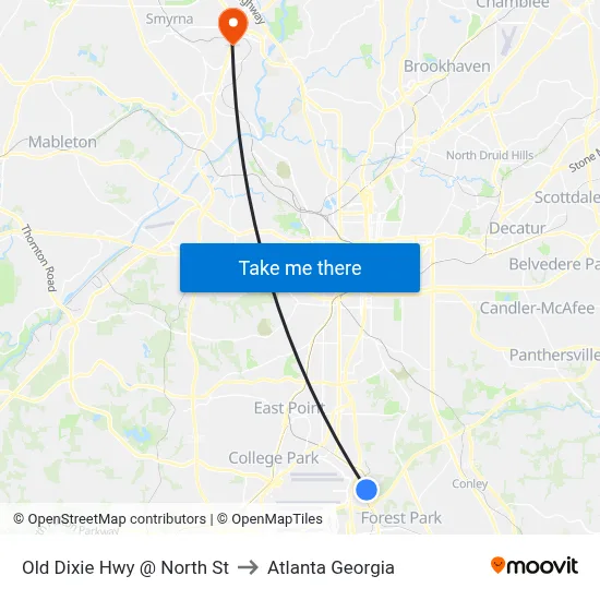Old Dixie Hwy @ North St to Atlanta Georgia map
