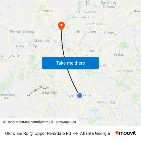 Old Dixie Rd @ Upper Riverdale Rd to Atlanta Georgia map