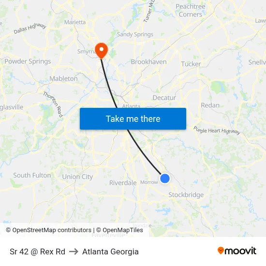 Sr 42 @ Rex Rd to Atlanta Georgia map