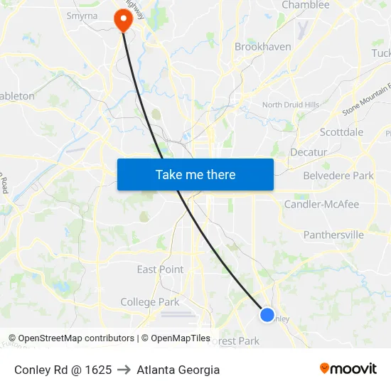 Conley Rd @ 1625 to Atlanta Georgia map
