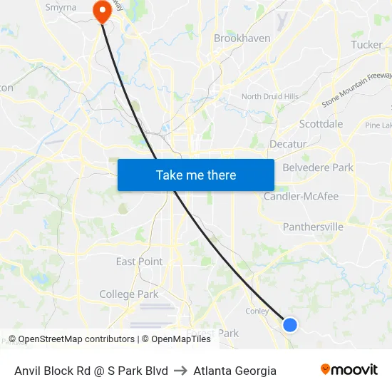 Anvil Block Rd @ S Park Blvd to Atlanta Georgia map