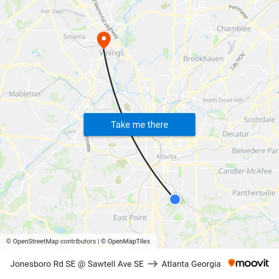 Jonesboro Rd SE @ Sawtell Ave SE to Atlanta Georgia map