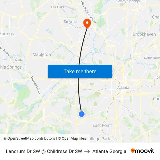 Landrum Dr SW @ Childress Dr SW to Atlanta Georgia map