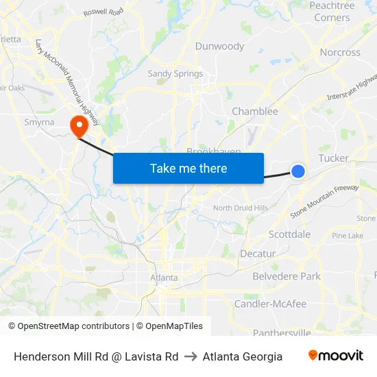 Henderson Mill Rd @ Lavista Rd to Atlanta Georgia map