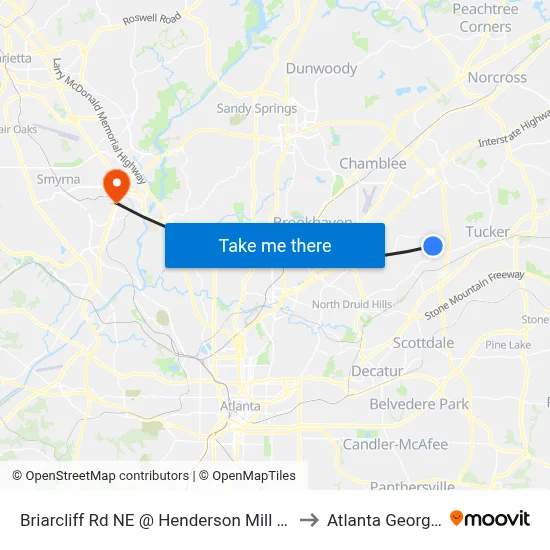 Briarcliff Rd NE @ Henderson Mill Rd to Atlanta Georgia map
