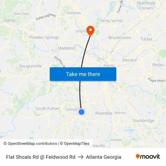 Flat Shoals Rd @ Feldwood Rd to Atlanta Georgia map