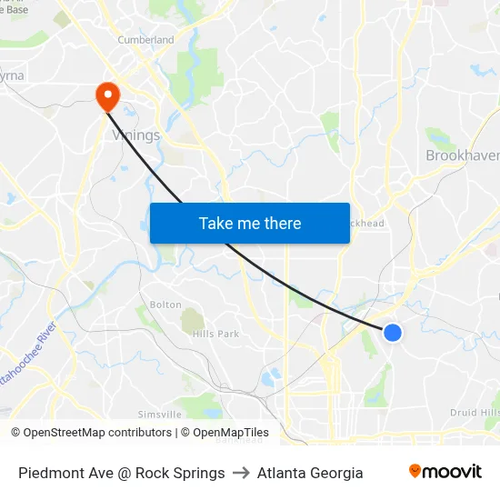 Piedmont Ave @ Rock Springs to Atlanta Georgia map