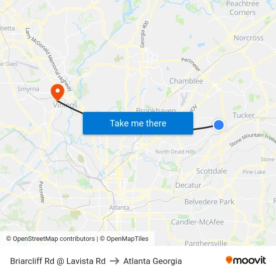 Briarcliff Rd @ Lavista Rd to Atlanta Georgia map
