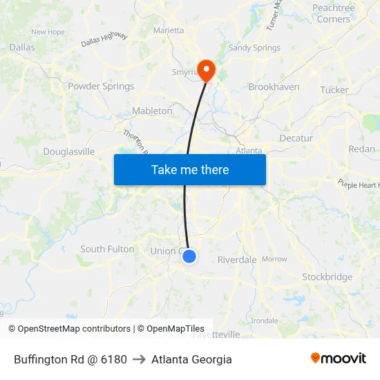 Buffington Rd @ 6180 to Atlanta Georgia map