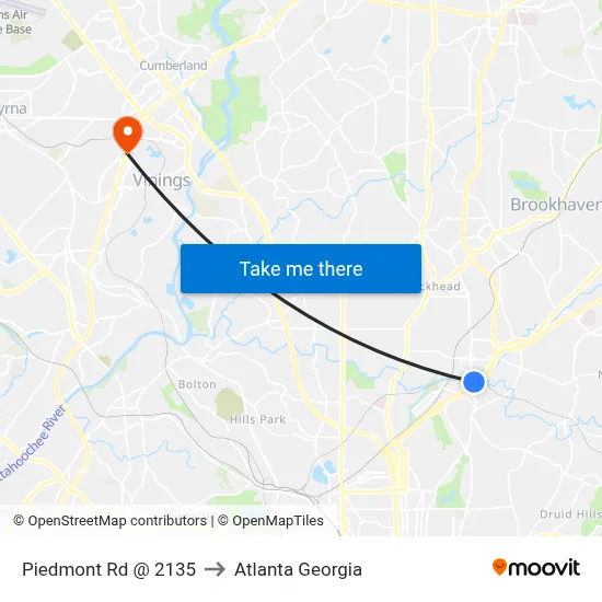 Piedmont Rd @ 2135 to Atlanta Georgia map