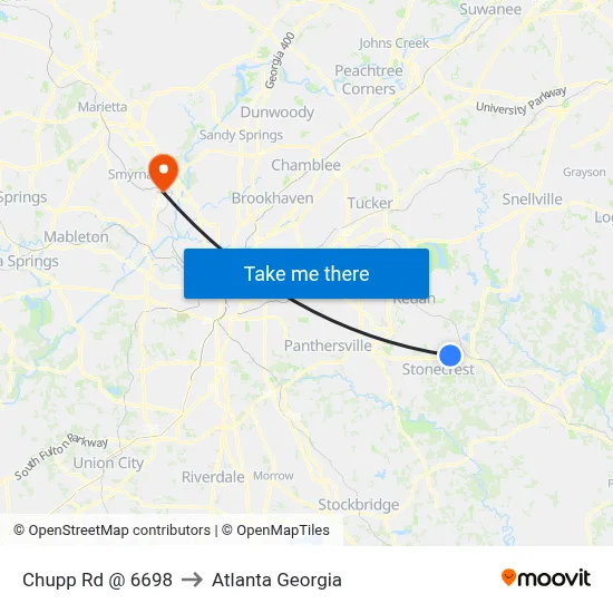 Chupp Rd @ 6698 to Atlanta Georgia map