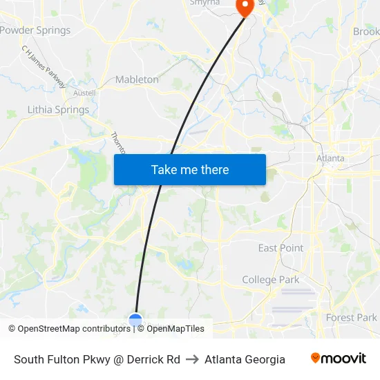 South Fulton Pkwy @ Derrick Rd to Atlanta Georgia map