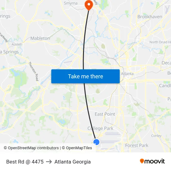 Best Rd @ 4475 to Atlanta Georgia map