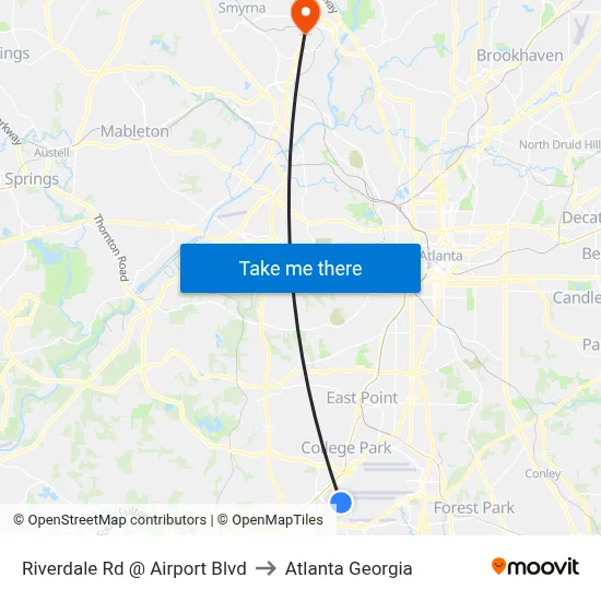 Riverdale Rd @ Airport Blvd to Atlanta Georgia map