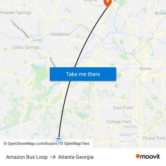 Amazon Bus Loop to Atlanta Georgia map