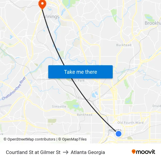 Courtland St at Gilmer St to Atlanta Georgia map