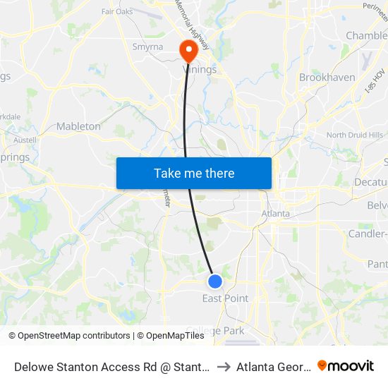 Delowe Stanton Access Rd @ Stanton Rd to Atlanta Georgia map