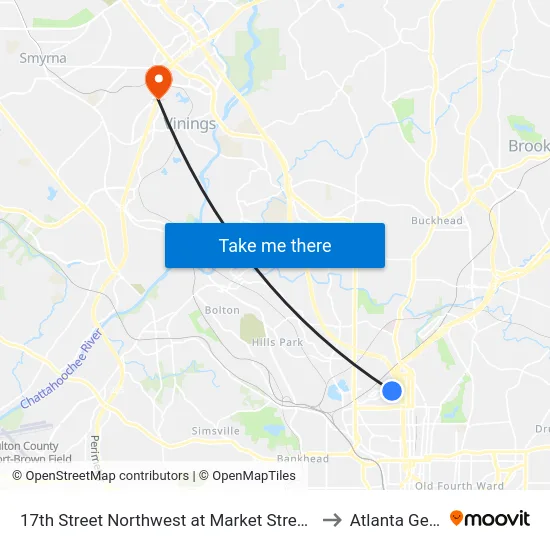 17th Street Northwest at Market Street Northwest to Atlanta Georgia map