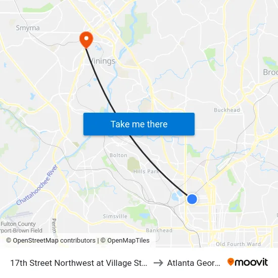 17th Street Northwest at Village Street to Atlanta Georgia map